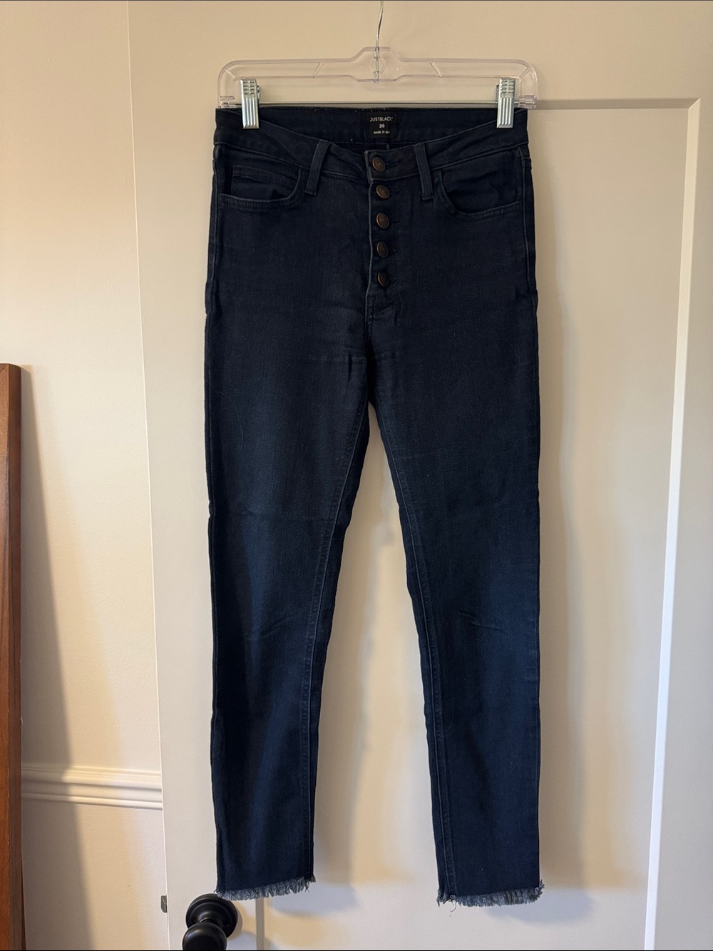 High-Rise Dark Navy Button-Fly Skinny Jeans